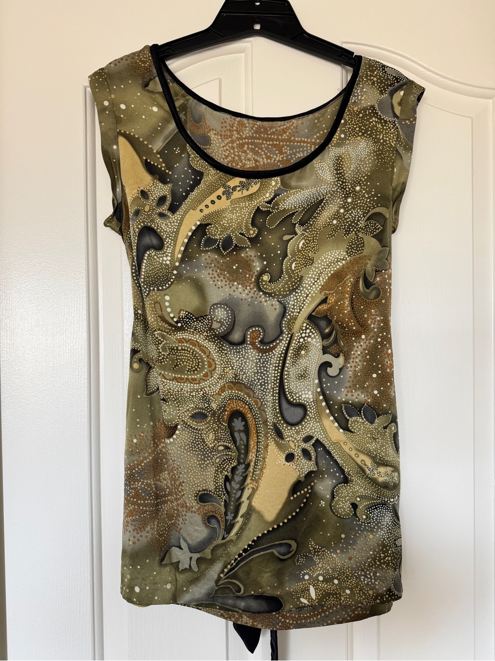 100% Heavyweight Silk Paisley Tunic Top Side Slits Tie Waist